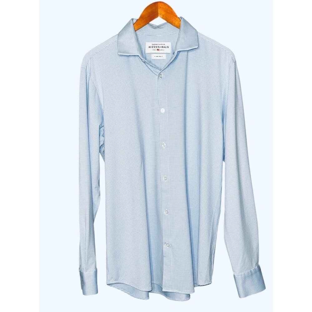 MIZZEN+MAIN SPINNAKER BLUE WHITE CHECK STRETCH SHIRT XL / X-LARGE TRIM FIT